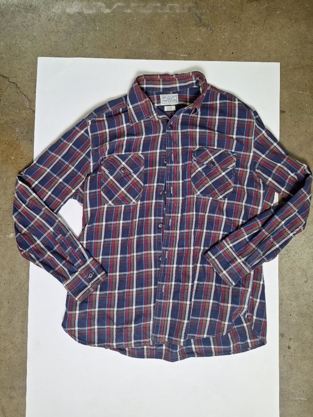 Lucky Brand Dungarees Men's XL Plaid Flannel Navy Red Long Sleeve ButtonUp Shirt